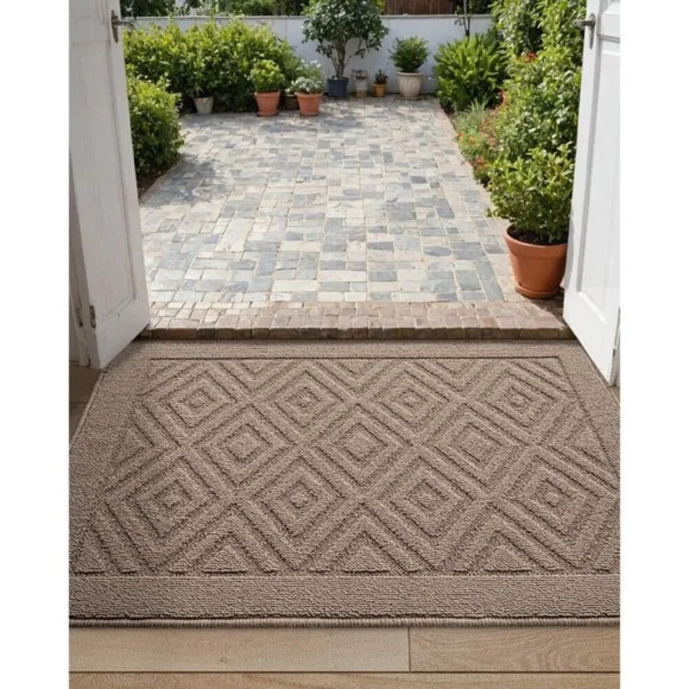 New 24x36Inch Front Door Mat, Non-Slip, Absorbent, Washable Doormat - Beige